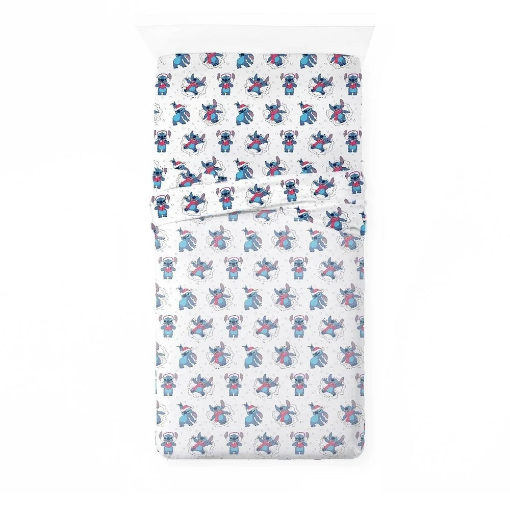 NWT Disney Stitch Twin Sheet Set Winter/Snow Themed